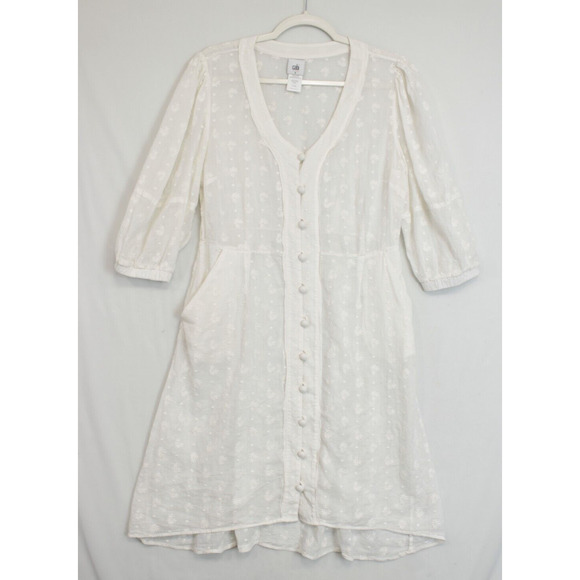Cabi Sheer Midsummer Dress Eyelet Embroidered Floral Button Front Women 8 Cream - Picture 2 of 13